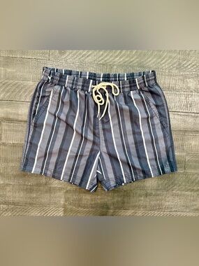 South Beach Men's Navy Stripe Swim Trunks with Drawstring